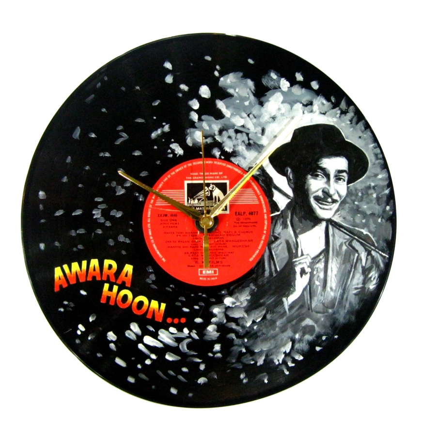 Awara vinyl LP record clock: Raj Kapoor old Indian music vinyl records sale