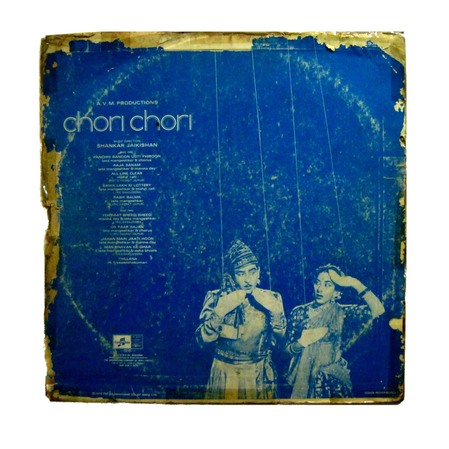 Gramophone records Bollywood for sale: Chori Chori Raj Kapoor vinyl LP back cover