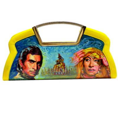 Hand painted purses with old Bollywood movie poster art for sale online