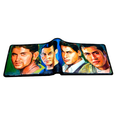 Hand painted wallet for sale online featuring Bollywood stars!