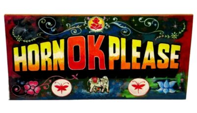 Indian truck art painting: Horn OK Please hand painted signboard for sale
