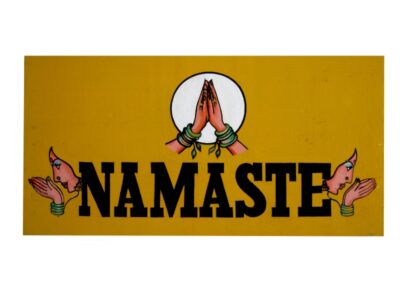Namaste sign board with hands drawing for sale! Shop online Bollywood