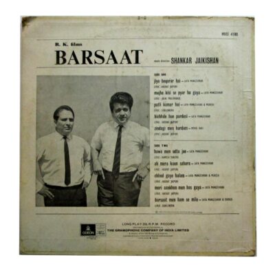 Barsaat Raj Kapoor old rare old Bollywood vinyls for sale online back cover