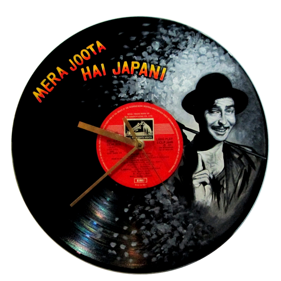 Old Hindi songs vinyl records clock: Raj Kapoor Shree 420 Bollywood LP