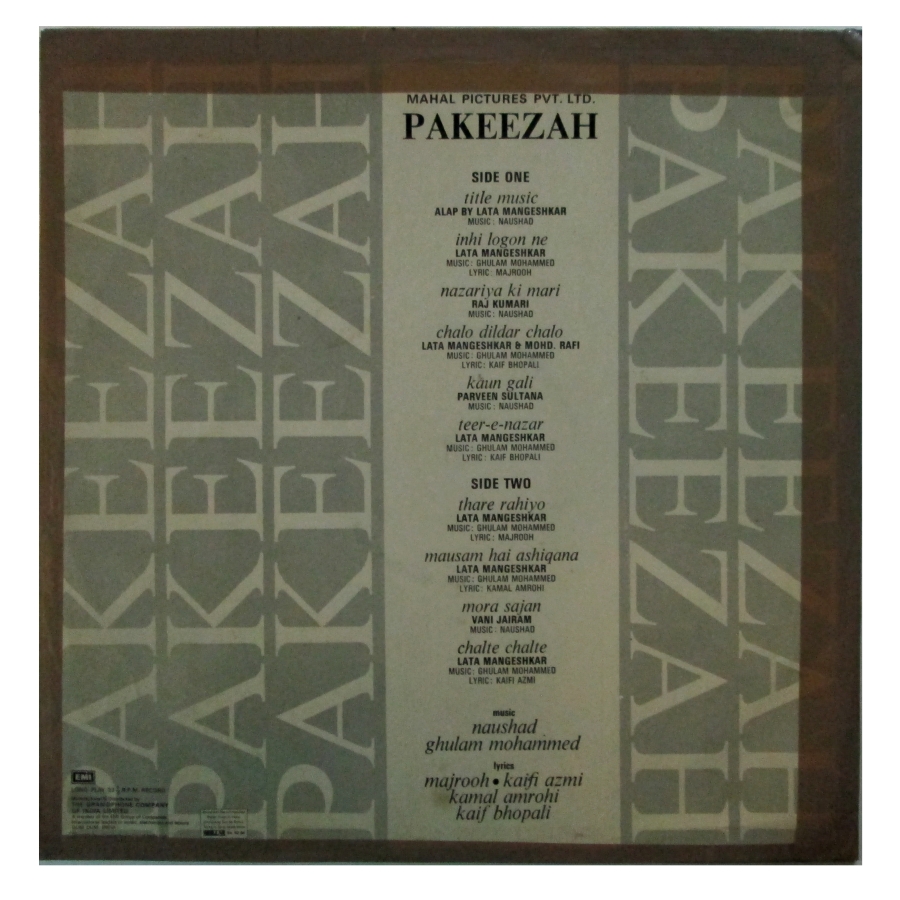 Painted records for sale: Pakeezah Bollywood vinyl LP back cover