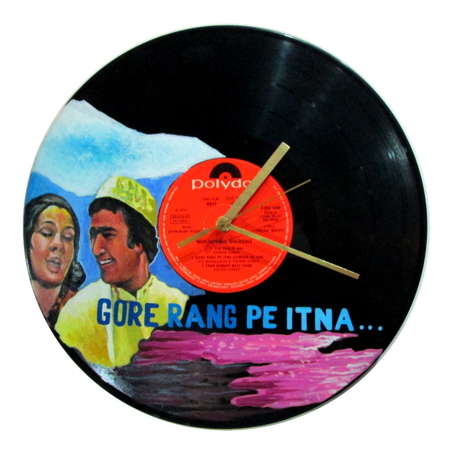 Vinyl record painting ideas: Clock made from Bollywood LP of Roti Rajesh Khanna for sale