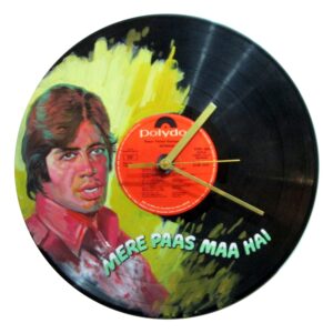 Painted records on wall clock: Deewaar Amitabh Bollywood vinyl LP for sale