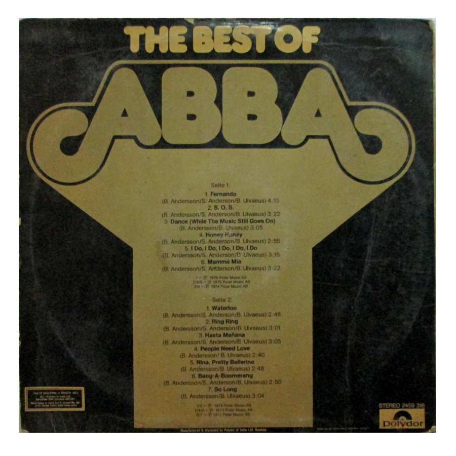 Album clock for sale: The Best of Abba back cover