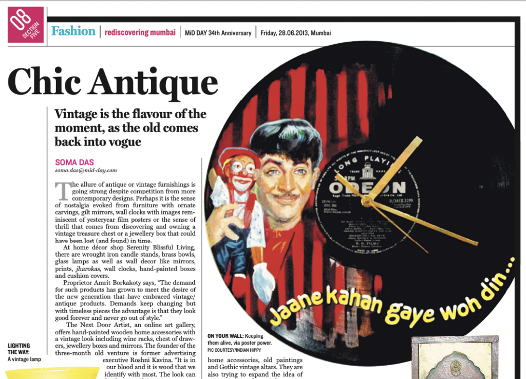 Hand painted Bollywood vinyl records clock